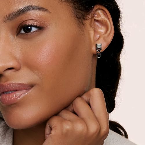 Black Moissanite Stud Earrings for Men Women with Dangling Cuban Links Hypoallergenic Punk Hoop Earrings Mens Jewelry Gifts - color: A- 2.4 carats-(1.2ct*2)-6mm-Square Moissanite Studs