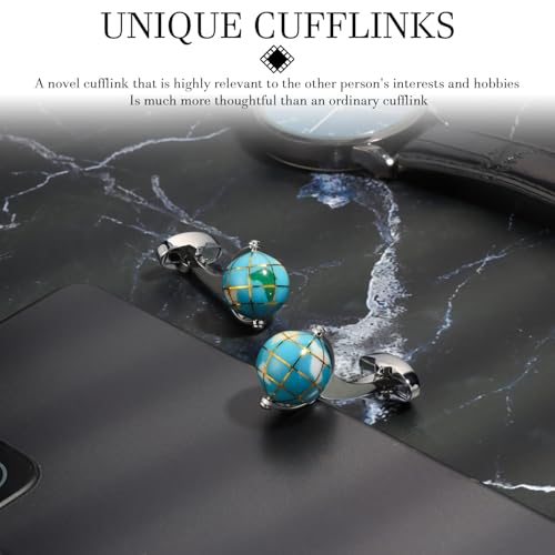 HAWSON Various Unique Cuff Links Mens, Animal/Tactical/Music/Holiday/Cufflinks, Themed Wedding Dinner Party Gift Suit Accessories - style: World Globe