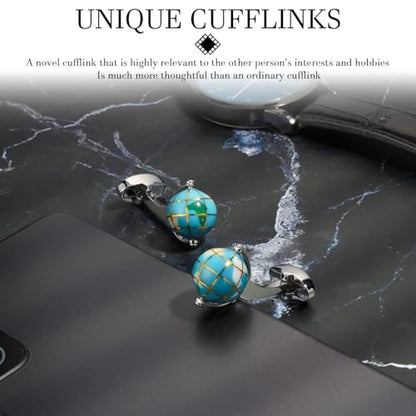 HAWSON Various Unique Cuff Links Mens, Animal/Tactical/Music/Holiday/Cufflinks, Themed Wedding Dinner Party Gift Suit Accessories - style: World Globe