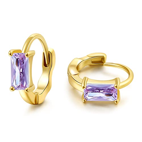 DAILY VIBES Dainty Butterfly Cross CZ Small Huggie Hoop Earrings for Women | Hypoallergenic, 14K Gold Plated Hoops, Tiny Cubic Zirconia, Cartilage Hoop Earrings for Women Trendy - color: Light Purple