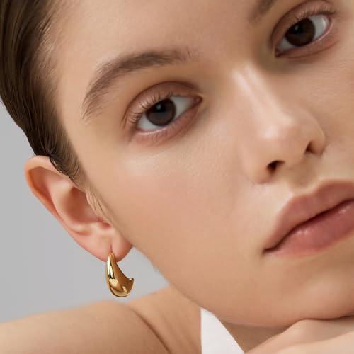 18K Gold Plated Huggie Hoop Earrings for Women, 925 Sterling Silver Post, Hypoallergenic Small Earrings - color: Curved Large Hoops