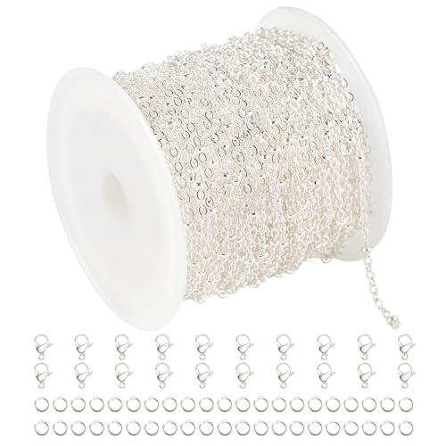 UMAOKANG 10 Meters Silver Necklace Chains Bulk Beaded Chain for Jewelry Making Silver Plated Brass Jewelry Chain Roll with Jump Rings and Lobster Clasps - color: Silver Cross Bead