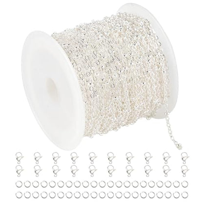 UMAOKANG 10 Meters Silver Necklace Chains Bulk Beaded Chain for Jewelry Making Silver Plated Brass Jewelry Chain Roll with Jump Rings and Lobster Clasps - color: Silver Cross Bead