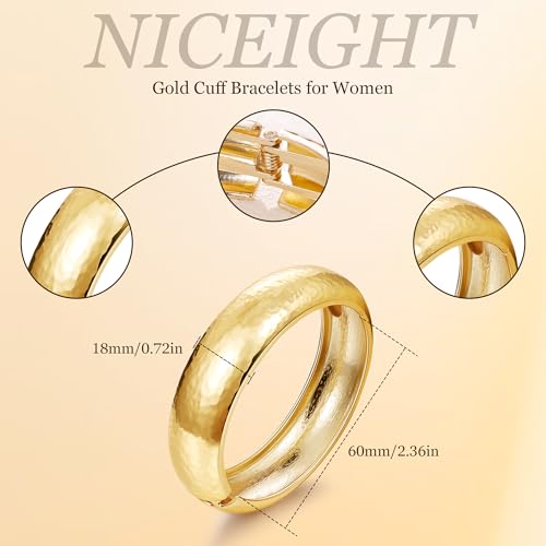 NICEIGHT 18K Gold Plated Chunky Bangle Bracelets for Women Gold Wide Cuff Bangle Bracelet Hammered Minimalist Thick Gold Wrist Wrap Bracelets - color: Gold Thin Hammered Bracelet