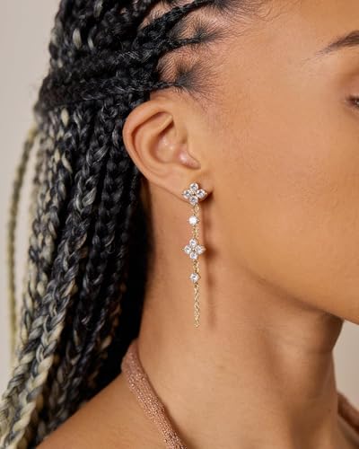 Dangle Earrings for Women - 14K Gold/White Gold/Rose Gold Plated Butterfly Heart Star Hoop Chain Long Tassel Cubic Zirconia CZ Dangle Earrings - color: Clover dangle