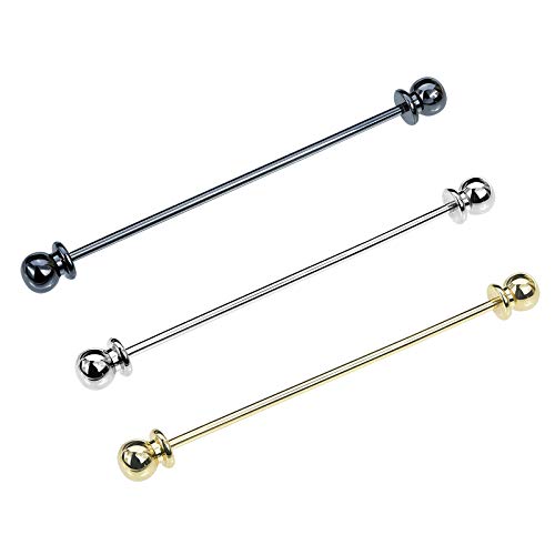 3PCS Classic Ball Head Brass Shirt Collar Bar Tie Pins Set for Men Wedding Business with Gift Box - color: Barbell Head