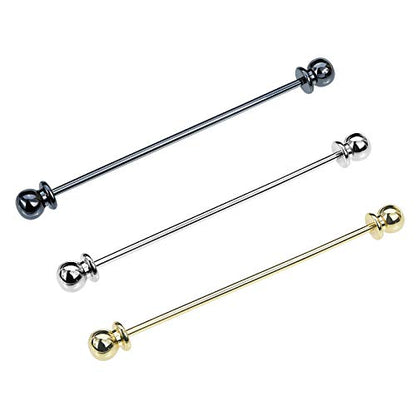3PCS Classic Ball Head Brass Shirt Collar Bar Tie Pins Set for Men Wedding Business with Gift Box - color: Barbell Head