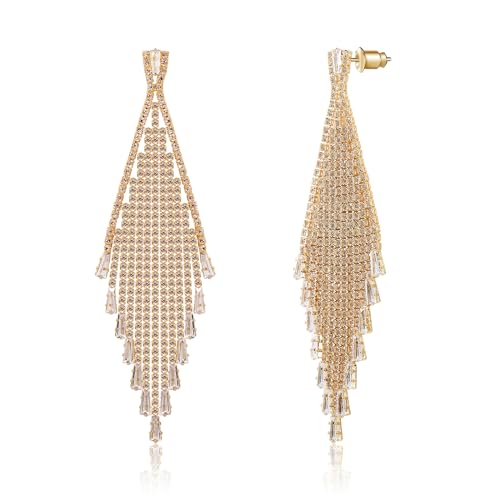 Dangle Earrings for Women，Crystal Drop Earrings Zirconia Rhinestone Dangling Earrings for Women Prom Party Jewelry Gifts，Dangle Fashion Jewelry Crystal Earrings for Women and Girls - color: Gold