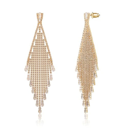 Dangle Earrings for Women，Crystal Drop Earrings Zirconia Rhinestone Dangling Earrings for Women Prom Party Jewelry Gifts，Dangle Fashion Jewelry Crystal Earrings for Women and Girls - color: Gold