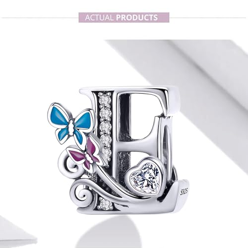 S925 Silver Butterfly Initial Letter Charms Fit for Pandora Charms Bracelets and Necklace Alphabet Bead Charms Jewelry Gifts for Women - color: E