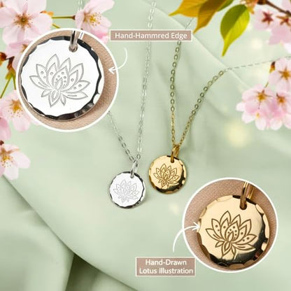 HOPE LOVE SHINE Women's New Beginnings Necklace - 14k Gold Plated Sterling Silver, Healing & Recovery Gift, Adjustable 16+2" Chain - color: 14K GOLD VERMEIL, style: d. NO MUD NO LOTUS