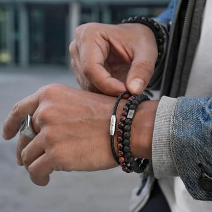 Mens Beaded Bracelets Set 8MM Tiger Eye Lava Stone Stretch Natural Stone Men's Bead Bracelet Mens Bracelet - color: 4,black,white