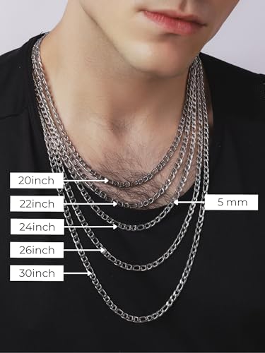 HAQUIL Stainless Steel Figaro Link Chain Necklace, Jewelry Gift for Men and Women 26inch 4mm