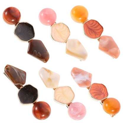 Abaodam 6pcs Geometric Acrylic Marble Hair Clips Set, ’ Snap Barrette Hairpin Accessories for Styling and Daily Wear