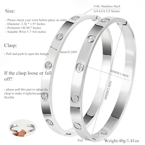 Camhanno Gold Bangles for Women - Stainless Steel Love & Friendship Bracelet Set with Gift Box | Daily Wear & Party Jewelry - color: 2Pcs Silver Set Style 3
