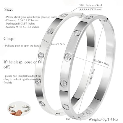 Camhanno Gold Bangles for Women - Stainless Steel Love & Friendship Bracelet Set with Gift Box | Daily Wear & Party Jewelry - color: 2Pcs Silver Set Style 3