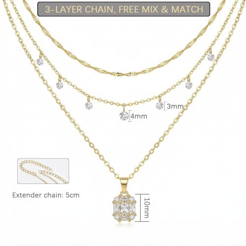 14k Gold Plated Layered Cubic Zirconia Pendant Necklace for Women | Gold Plated Clover Necklaces Stackable Dainty Cubic Zirconia Pendant Necklace，Mother's Day, Thanksgiving Jewelry Trendy gifts - color: Golden, style: Style2