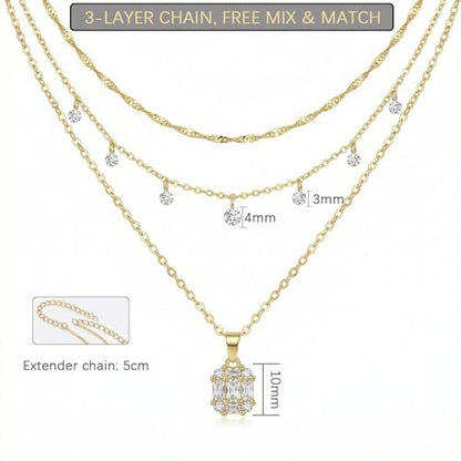 14k Gold Plated Layered Cubic Zirconia Pendant Necklace for Women | Gold Plated Clover Necklaces Stackable Dainty Cubic Zirconia Pendant Necklace，Mother's Day, Thanksgiving Jewelry Trendy gifts - color: Golden, style: Style2