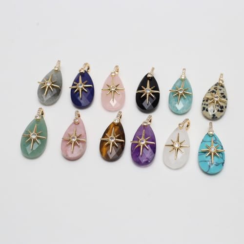 LE SKY Natural Stone Pendants Healing Crystal Gemstones with Rhinestone Charms for jewelry Making Necklace DIY Craft Gift - color: tear drop