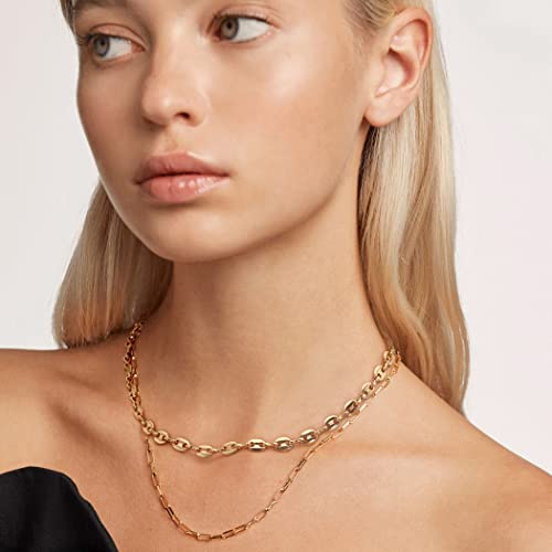 Aobei Pearl 18K Gold Plated Paperclip Chain Choker Satellite Chain Freshwater Cultured Biwa Pearl Pendant Necklace Dainty Turquoise Jewelry for Women - color: Pig Nose Chain