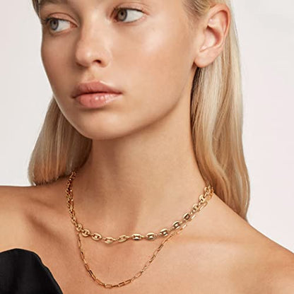 Aobei Pearl 18K Gold Plated Paperclip Chain Choker Satellite Chain Freshwater Cultured Biwa Pearl Pendant Necklace Dainty Turquoise Jewelry for Women - color: Pig Nose Chain