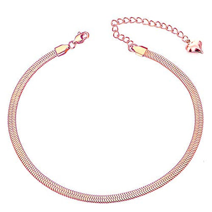 Gold Anklets for Women Waterproof,18K Gold Plated Anklet for Women Snake Chain Link Dainty Ankle Bracelets Summer Beach Jewelry - color: 3mm-Rose Gold