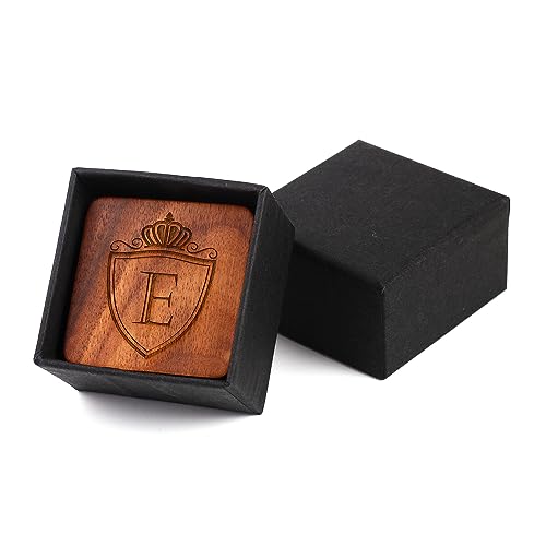 Mens Initial Silver Cufflinks A-Z Alphabet Letter Steel Cuff Links with Engraved Walnut Wood Box Groom Groomsman Wedding Set… - style: E