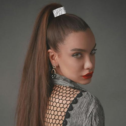 4 Pcs Ponytail Holder Hair Clips Rectangle Lava High Ponytail Buckle Hair Cuff Metal Dress Up Hair Ring for Long Hair Horsetail Hair Ties Ponytail Hair Bands Decorative Accessories for Women