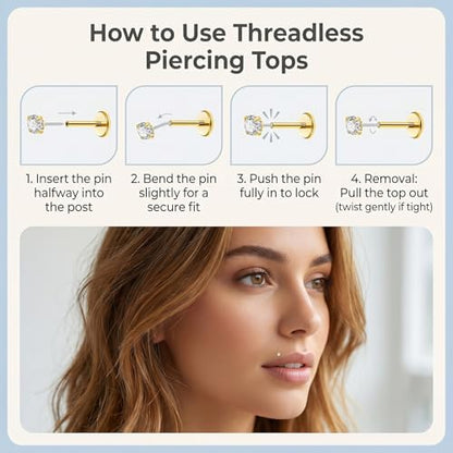 AceFun L Shape Nose Stud Flat Back 18G Threadless Gold Nose Stud for Women Men 316L Stainless Steel CZ Diamond Heart Ball Helix Tragus Piercing Jewelry Nostril Studs 9 Pieces Set - color: Nose Stud Flat Back-9 Pieces-Gold