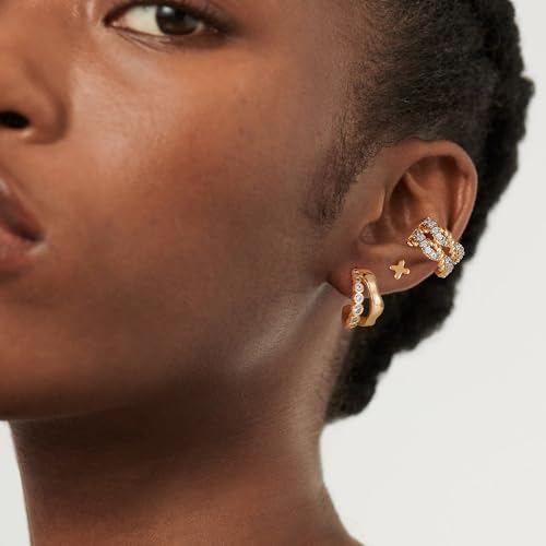 Gold Ear Cuff Earring for Women 14K Gold Plated Cubic Zirconia Non-Pierced Clip on Cartilage Chunky Ear Cuffs Hypoallergenic Jewelry - style: 2rope / pair