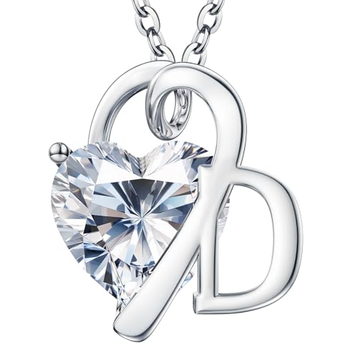 ForeverLove Heart Necklaces for Women, 4-2 Carats Heartshap Moissanite, Silver Pendant Jewelry, Anniversary Birthday Gifts for Wife, Girlfriend, Daughter, Mom - style: D Initial 3.0 Carats Heart Moissanite Sterling Sliver Necklace