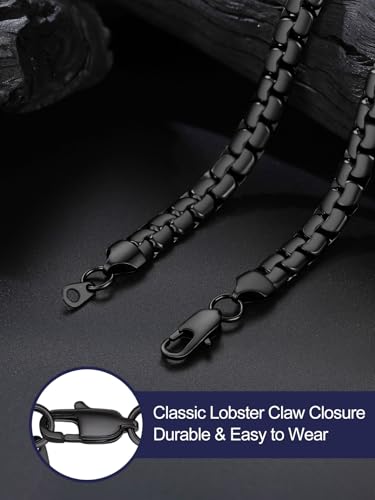 Bandmax Solid Stainless Steel Flat Box Link Chains 2MM/4MM/6MM/8MM Silver/Gold/Black Rolo Cable Chain Necklaces for Men Women 14"-30" Length, Gift Packed - color: 11 8MM-Black Plated