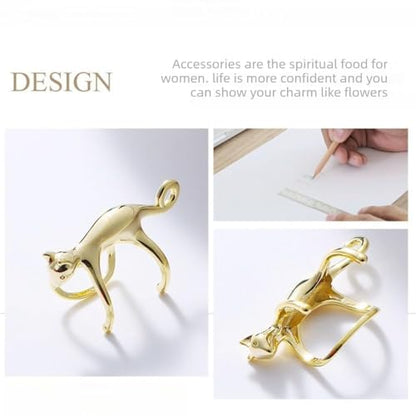 Sterling Cat Ear Cuff for Women, Cute No Piercing Cat Climber Earrings, Dainty Animal Crawler Cartilage Gifts - color: Silver