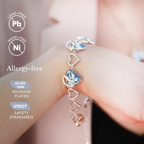 Leafael Infinity Love Heart Gift Bracelet for Women, Birthstone or Healing Stone Crystal, Silver Tone Birthday Jewelry for Her, Mom, and Wife, 7-inch Chain and 2-inch Extender - color: 03-March & December-Light Sapphire Blue