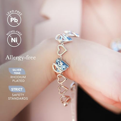 Leafael Infinity Love Heart Gift Bracelet for Women, Birthstone or Healing Stone Crystal, Silver Tone Birthday Jewelry for Her, Mom, and Wife, 7-inch Chain and 2-inch Extender - color: 03-March & December-Light Sapphire Blue