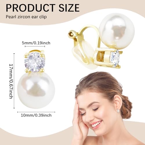 Gold Plated Pearl Clip on Earrings for Women, Non Pierced Earrings Ear Clips Jewelry for Wedding Bridal Gifts