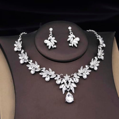 Crowns and Tiaras Jewelry Set for Women.Wedding (Gold Green) | Wedding Crown, Necklace Earrings, Princess Queen Birthday Party, Pageant Bridal, Costume Accessories - color: Silver White