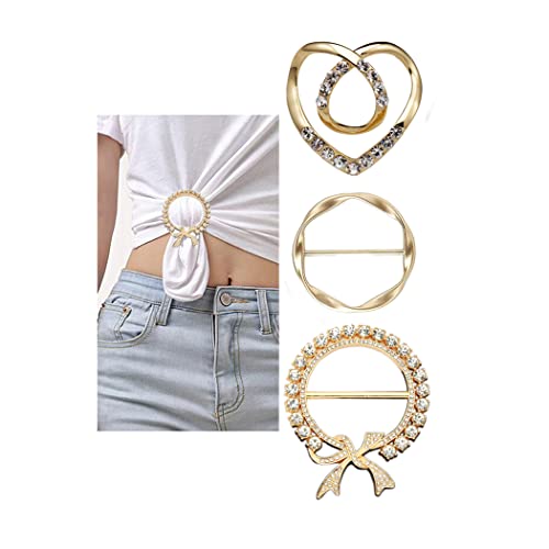 3 Pack Metal Tshirt Clips and Rings 1.9 Inch Large T-shirt Clip Scarf Ring for Girl Women - color: gold
