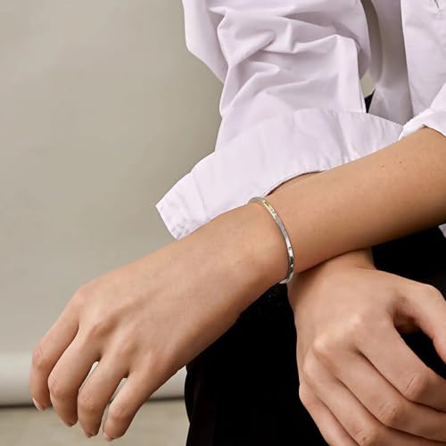 14K Gold Bracelets for Women Adjustable Slider Bracelet Bangle Bracelets for Women Trendy Chain Bracelet - color: Silver CZ Bar