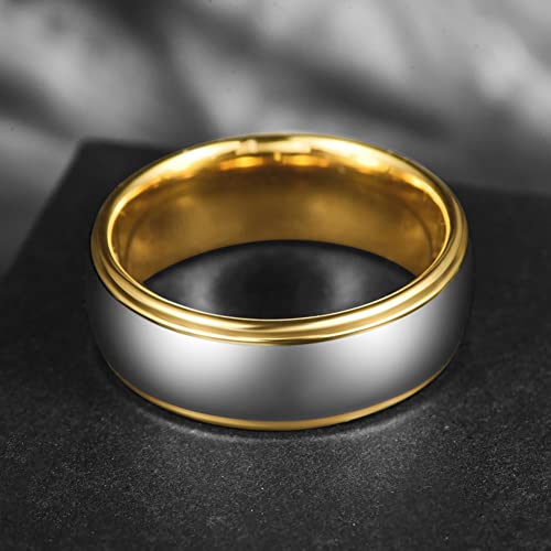 NUNCAD Men Women Tungsten Wedding Engagement Band | 4/6/8mm Two-tone Gold Silver, Domed Polished Step Edges, sizes 5-12 Wedding Band - color: 8mm-Gold & Silver