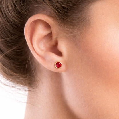 Bolenvi Birthstone Crystal Stud Earrings, 925 Sterling Silver Back Posts, Small Stud Earrings for Women and Men - color: Ruby July Birthstone