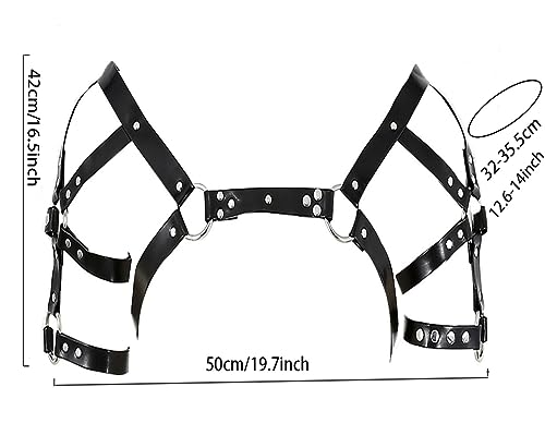 Mens Black Leather Armors Suspenders Shoulder Strap Body Chest Harness Chain Belt Adjustable Gay Punk Clubwear Costume - color: Black2