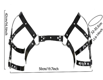 Mens Black Leather Armors Suspenders Shoulder Strap Body Chest Harness Chain Belt Adjustable Gay Punk Clubwear Costume - color: Black2