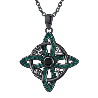 Witch Necklace 925 Sterling Silver Pentagram Triple Moon Pentacle Pendant Wiccan Pagan Jewelry Witchy Gifts for Women - style: Witches Knot-Malachite