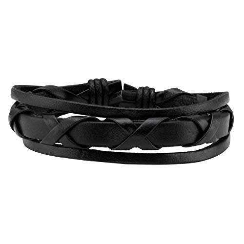 6-12PCS Braided Faux Leather Bracelet Punk Cuff Wrap Bracelets for Men Women Adjustable - color: C:6pcs