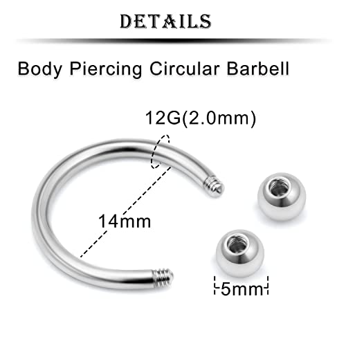 12G Septum Rings Ear Gauges Earrings Hoops Eyebrow Piercings lip Rings Hoop 316L Surgical Steel Cartilage Helix Tragus Rook Daith Earrings Piercing Jewelry for Women Men 10mm 12mm 14mm 16mm - style: 12G 14MM Mix Color