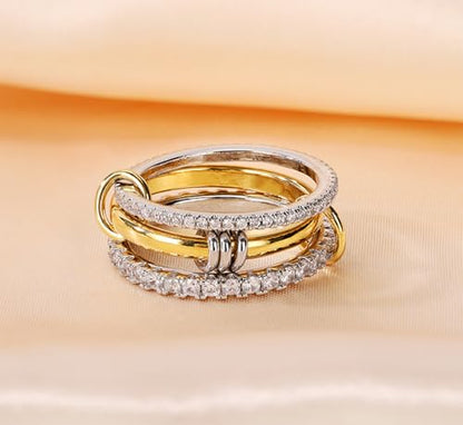 COOSLIM Gold Stackable Rings for Women Non Tarnish, Dainty Stackable 18k Gold Plated Interlocking Ring Stack Set CZ Cubic Zirconia Rings, Gold Knuckle Women Rings Set - color: Gold sliver -2, size: 11