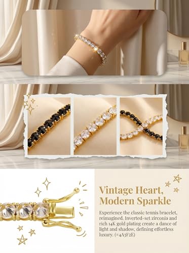 TOPGRILLZ Tennis Bracelets for Women Men, 1 Row 5 mm Cubic Zirconia Bracelet, Iced out Reverse-Set Stone, Box Clasp Anniversary Fashion Jewelry 7-8 Inches - color: Silver Black