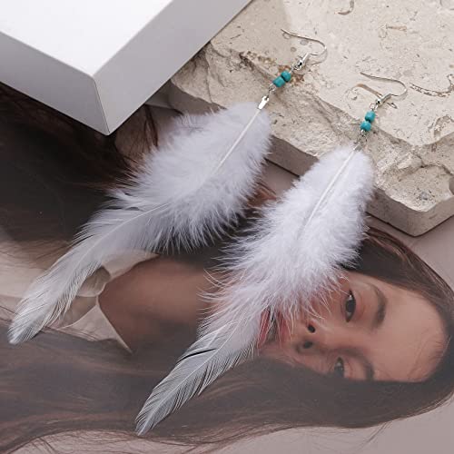 RUOFFETA Long Feather Earrings for Women, Boho Bohemian Earrings Multicolor Tassel Handmade Feather Earrings for Women Dangling - style: Style N