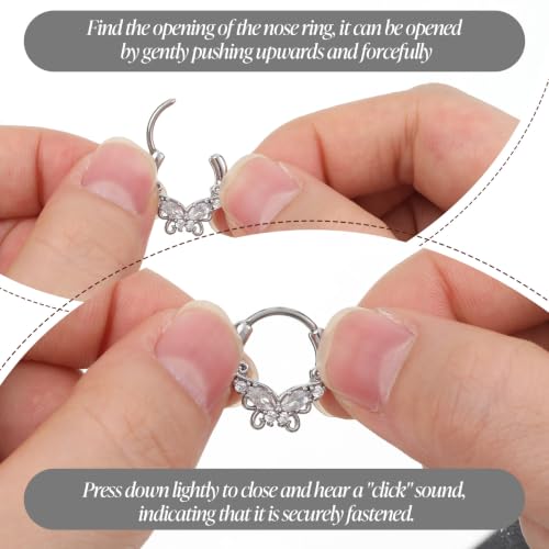 8pcs Surgical Steel Septum Piercing Jewelry 16G Septum Rings Septum Rings | Silver Butterfly CZ Horseshoe Nose Lip Ring for Women Men 8mm 10mm